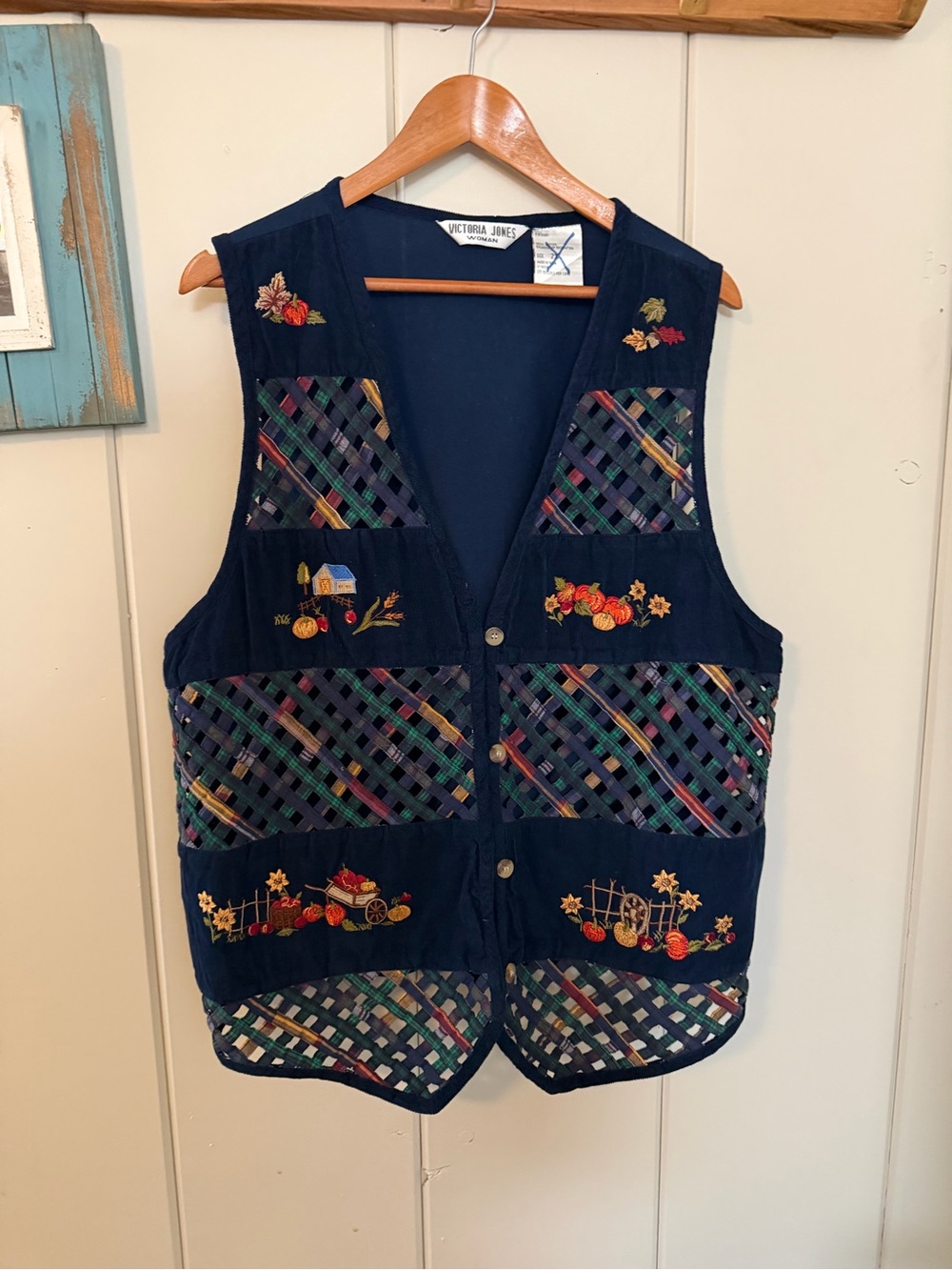 Vintage Victoria Jones Woman 2X Embroidered Fall Vest Pumpkin Cottagecore Cotton
